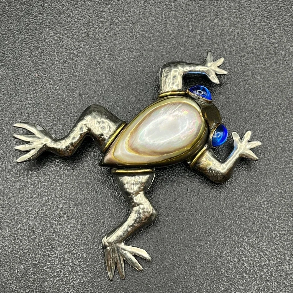 Fabrice Paris Mixed-Metal Frog Brooch w/ Shell Body & Glass Eyes